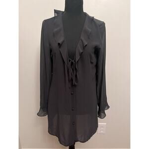 Victoria's Secret Ruffled Sheer Romantic Long Sleeve Blouse Black Womens Size M